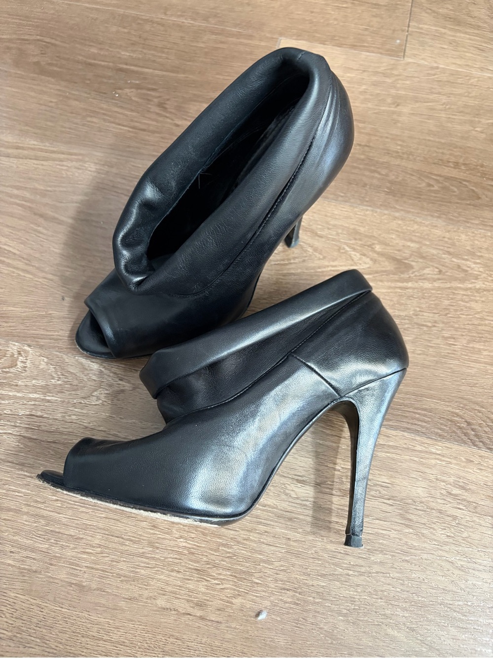 Vera Wang Black Peep-Toe High Heel Booties - Women's Elegant Evening Shoes